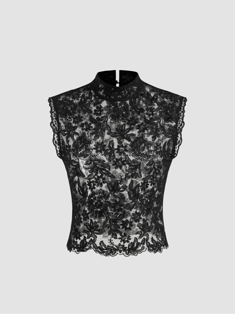 CIDER Black Floral Lace High-Neck Top